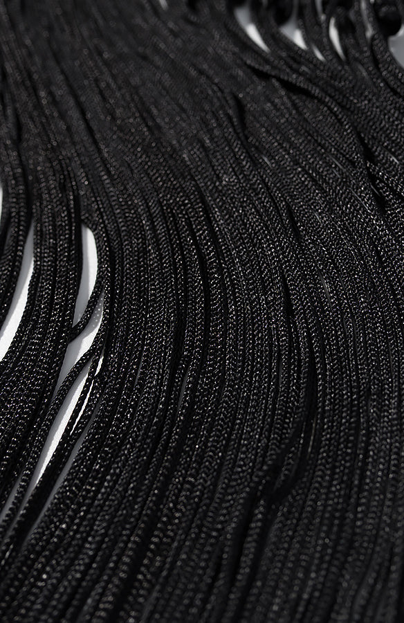 Langry fashion black braided cord bracelet with metallic sheen for cute short embroidery dress