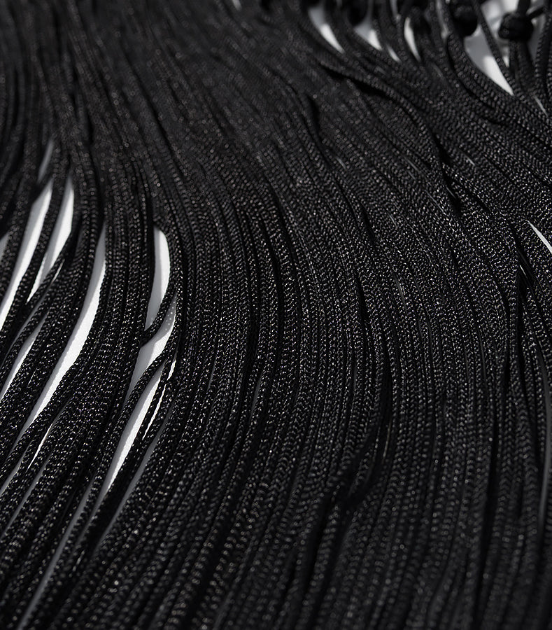 Langry fashion black braided cord bracelet with metallic sheen for cute short embroidery dress