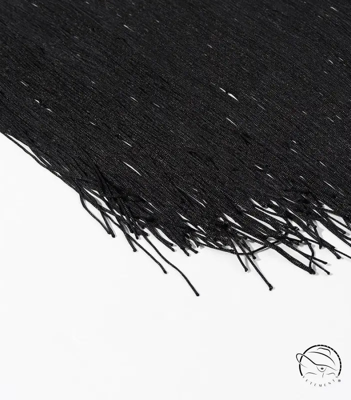 Langry fashion black fringe scarf on cute short embroidery dress