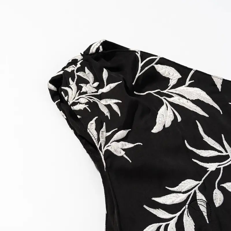 Black and silver leaf print embroidery dress in langry fashion style