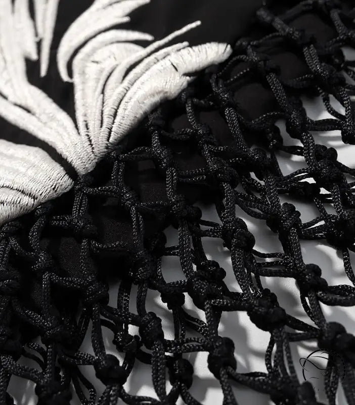 Black mesh fabric with silver leaf embroidery in cute short dress by Langry fashion