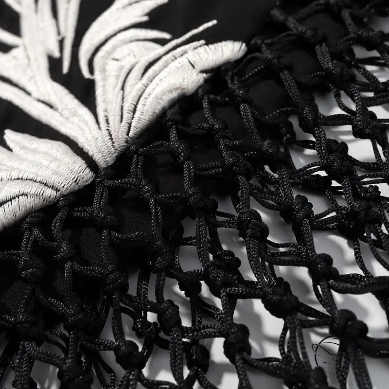 Black mesh fabric with silver leaf embroidery in cute short dress by Langry fashion