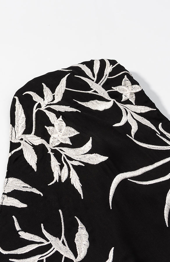 Langry fashion black silver floral scarf with metallic accents for cute short embroidery dress