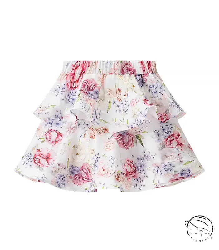 Enchanting langry fashion floral print tiered skirt with pink flowers
