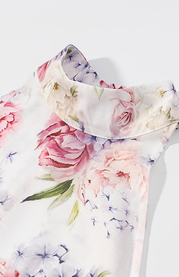 Langry fashion floral print chiffon blouse with high neck and long sleeves