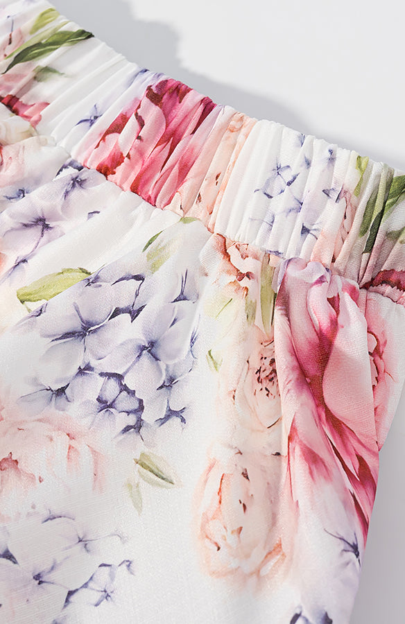 Langry fashion floral chiffon skirt with ruffled hem and elastic waistband