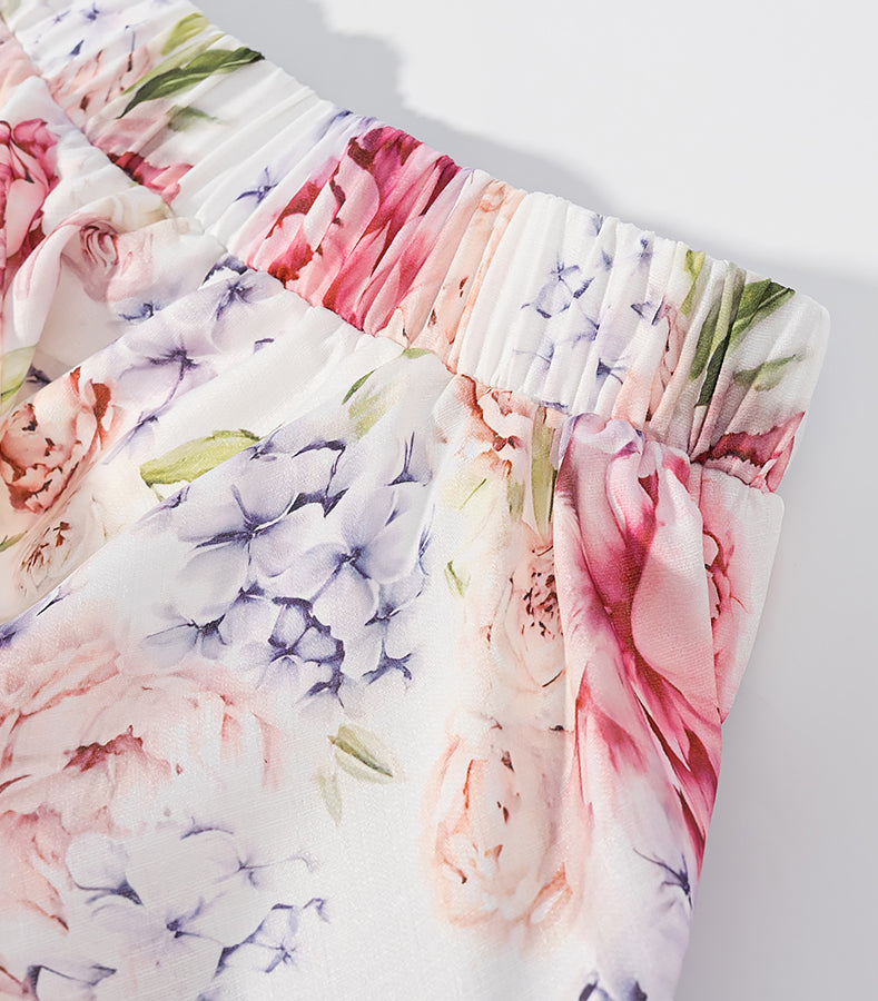 Langry fashion floral chiffon skirt with ruffled hem and elastic waistband