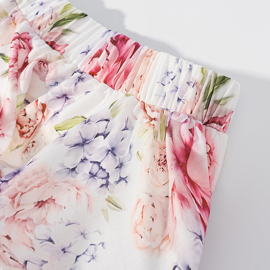 Langry fashion floral chiffon skirt with ruffled hem and elastic waistband