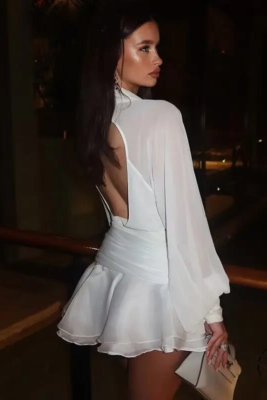 Vintage Collared Edge Deep Short Dress