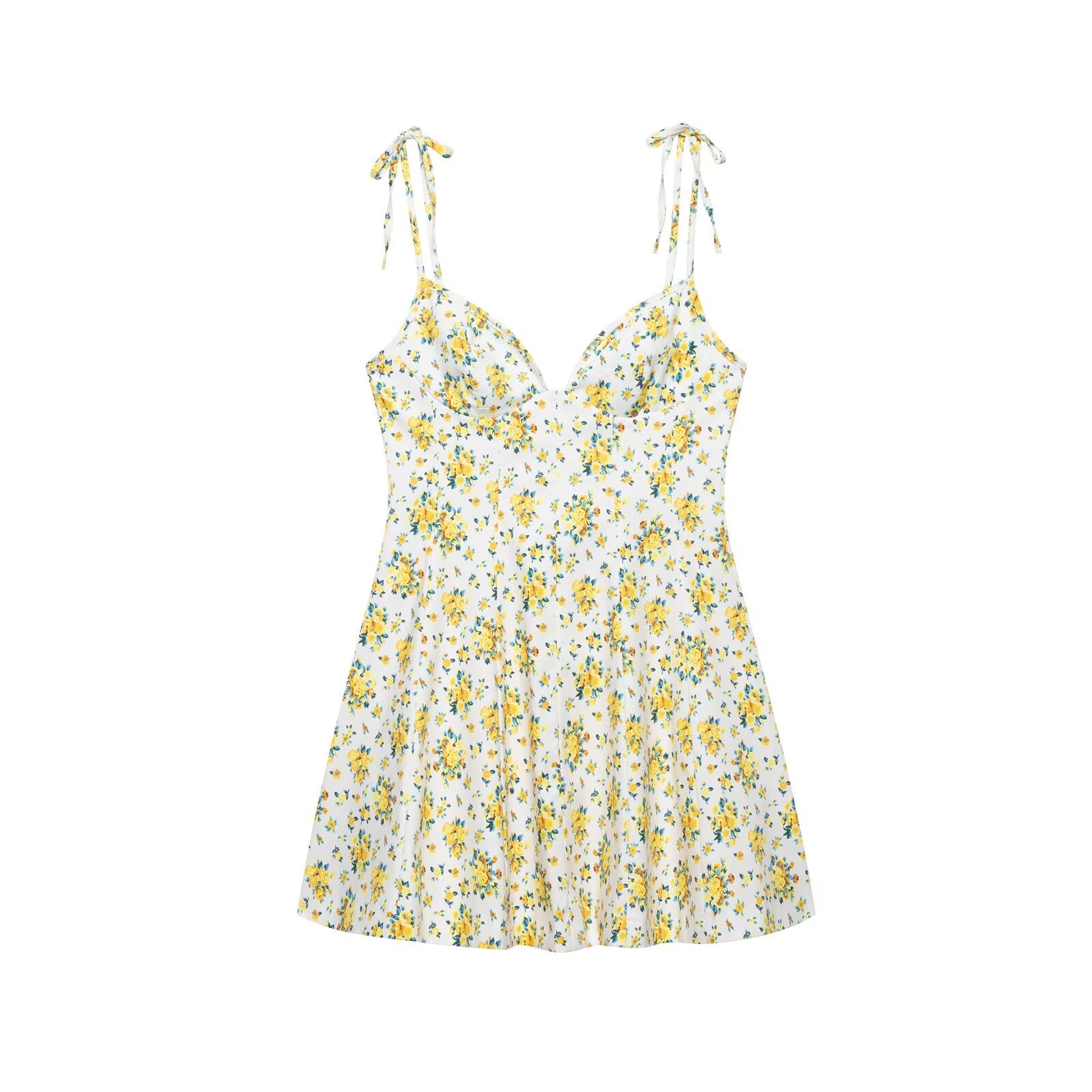 White and yellow floral Langry fashion dress with adjustable straps