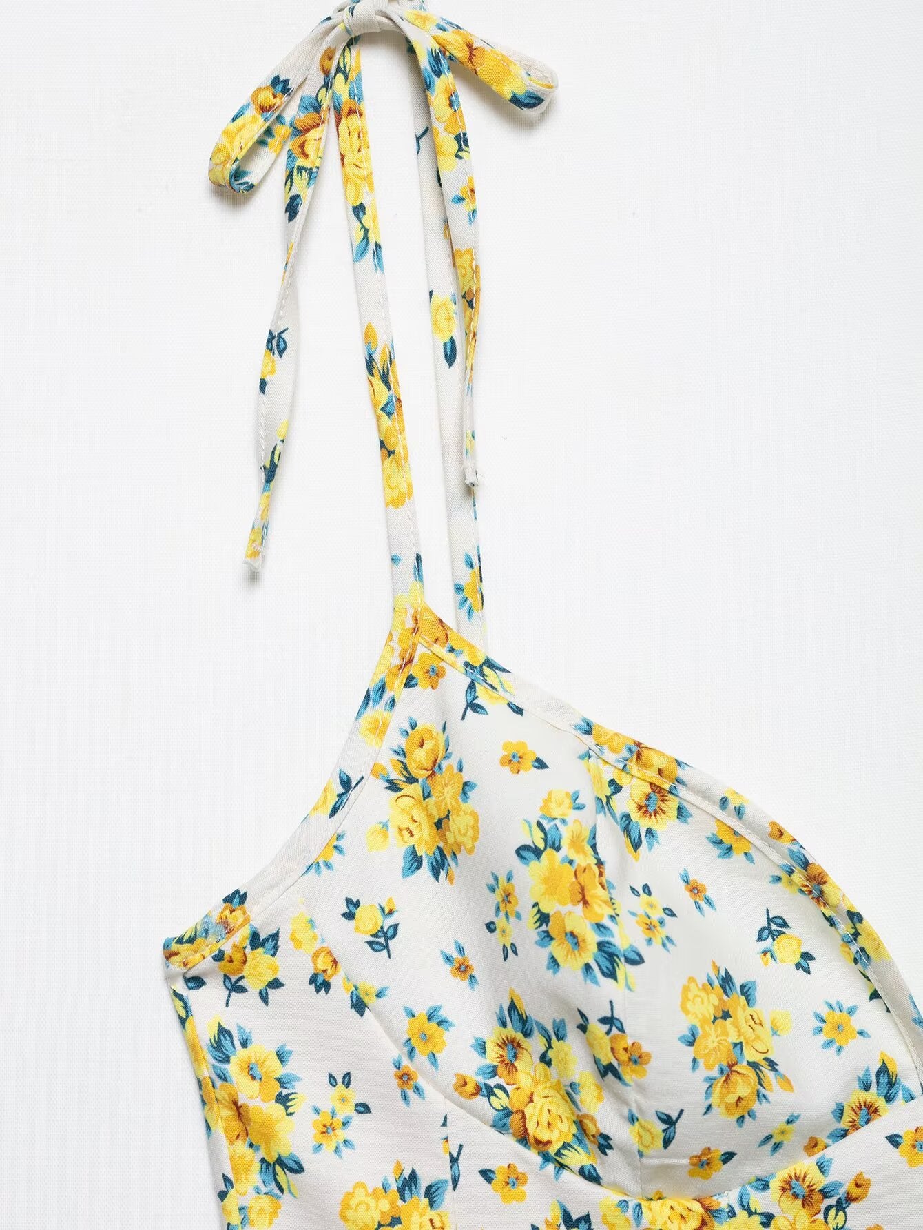 Langry yellow floral print bikini top with adjustable straps