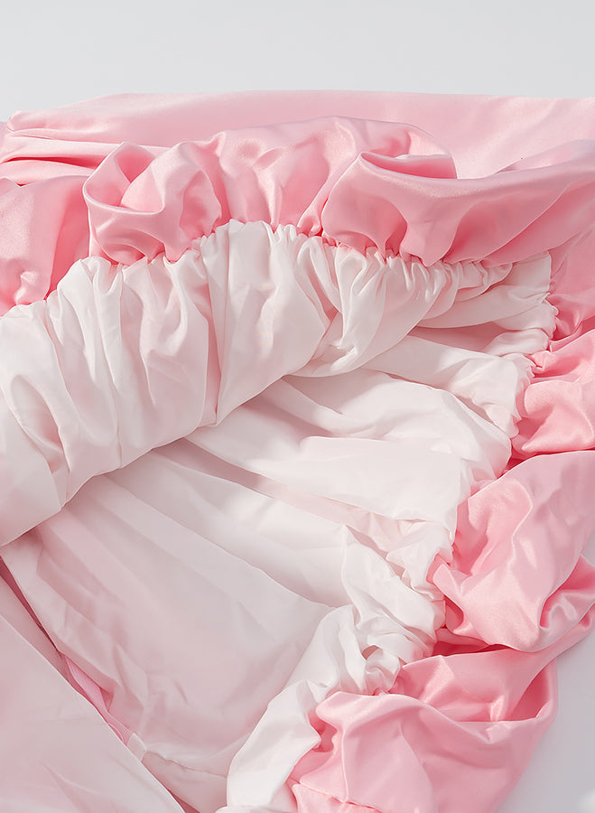 Elegant langry fashion pink ruffled bedding in silky texture