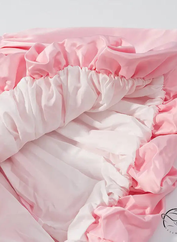 Elegant fitted waist bowknot lace up dress with pink ruffled bedding