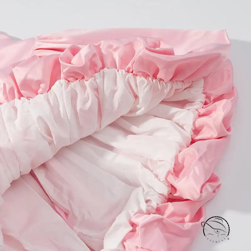 Elegant fitted waist bowknot lace up dress with pink ruffled bedding