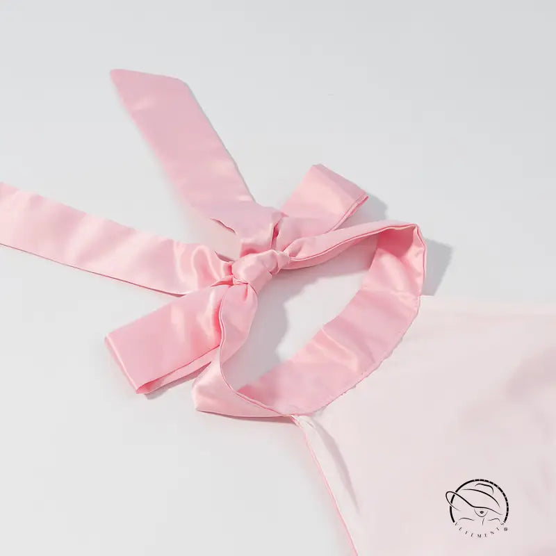 Pink satin bow tie with elegant fitted waist bowknot lace design