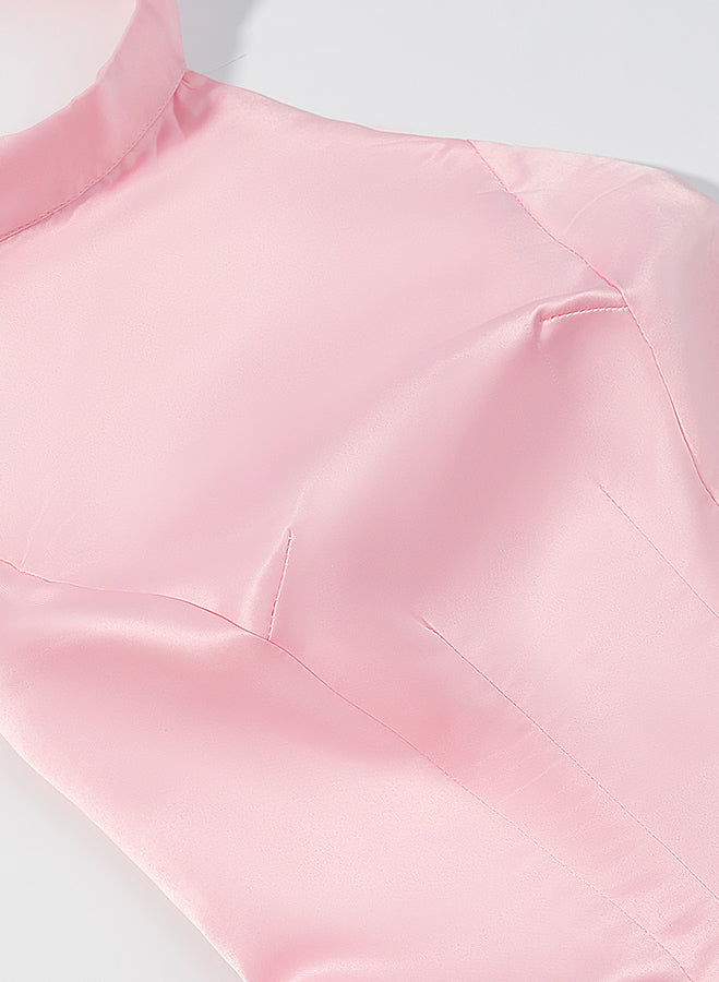 Elegant pale pink satin leotard in Langry fashion ملابس