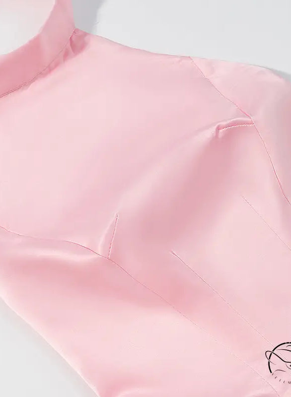 Elegant fitted waist pale pink satin leotard with bowknot lace up design