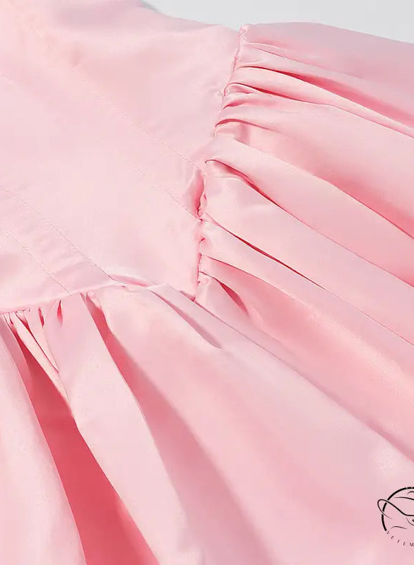 Elegant fitted waist bowknot lace up pink satin dress with ruched bodice