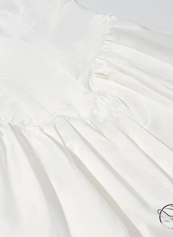 Elegant fitted waist bowknot lace up white cotton dress with ruffles