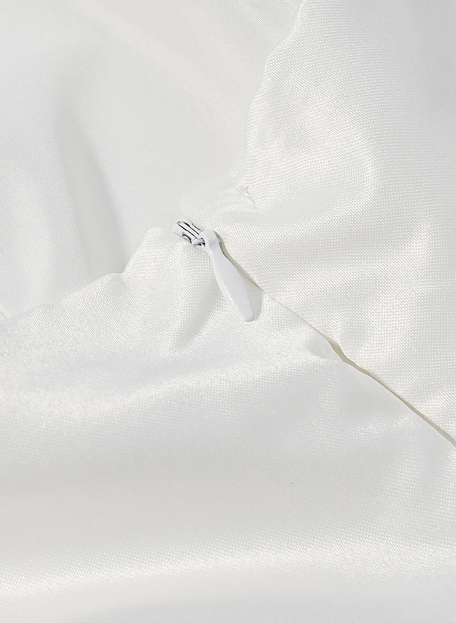 Elegant white satin Langry fashion dress with lace trim and silver button