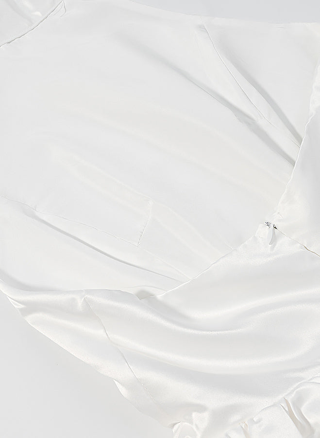 Elegant langry fashion white silk blouse with ruffled hem