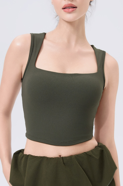 Olive green adjustable shockproof outdoor running bra tank top