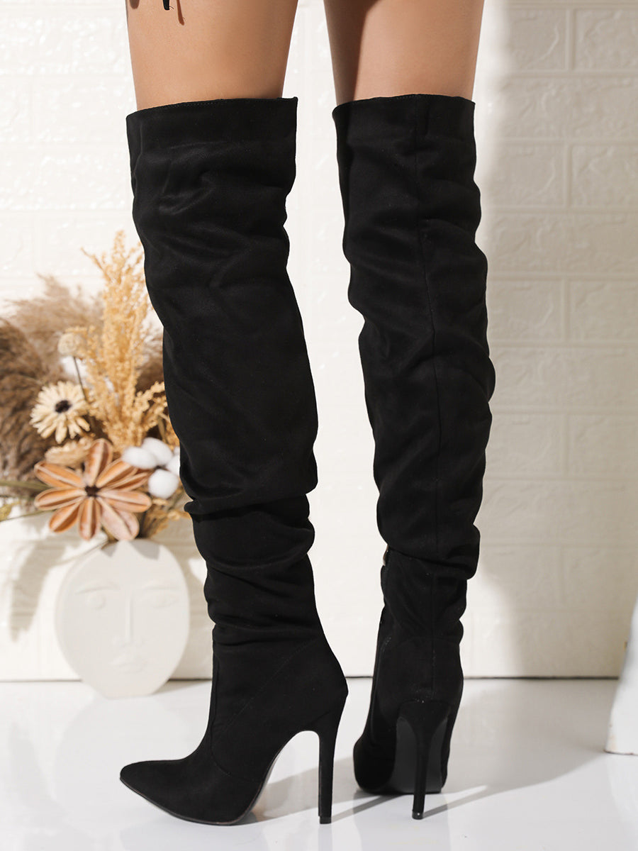 Langry fashion black suede over-the-knee boots with high heels