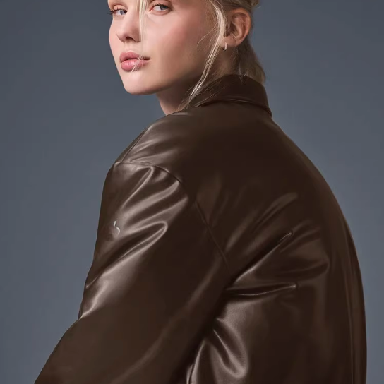 Langry faux leather loose thick warm short jacket with shiny surface and relaxed fit