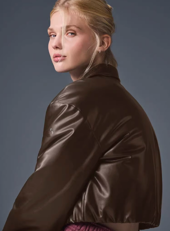 Langry faux leather loose thick warm short jacket with shiny surface and relaxed fit