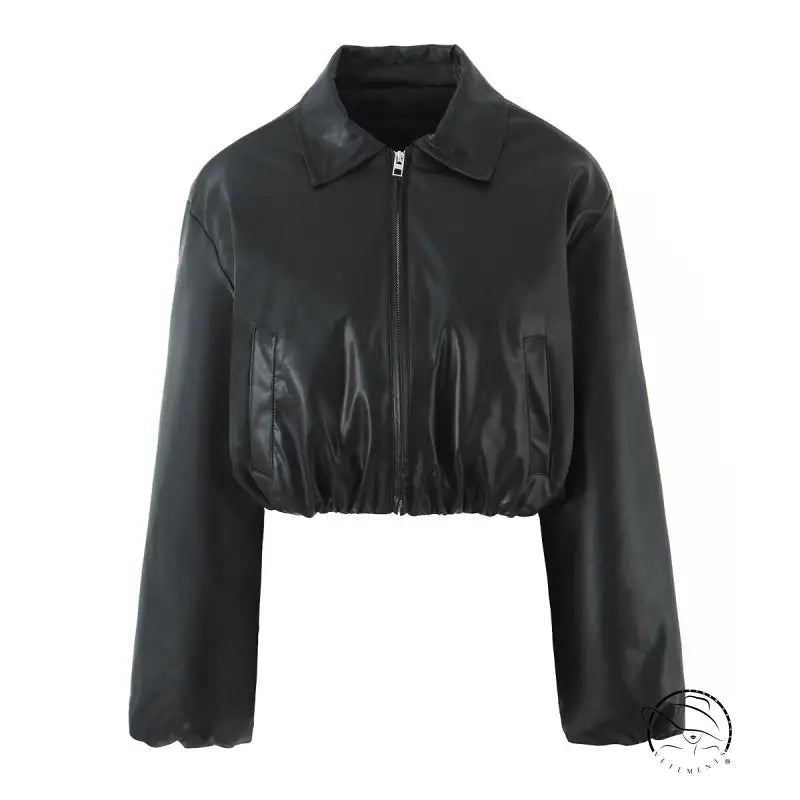 Langry faux leather loose thick warm short jacket with long sleeves
