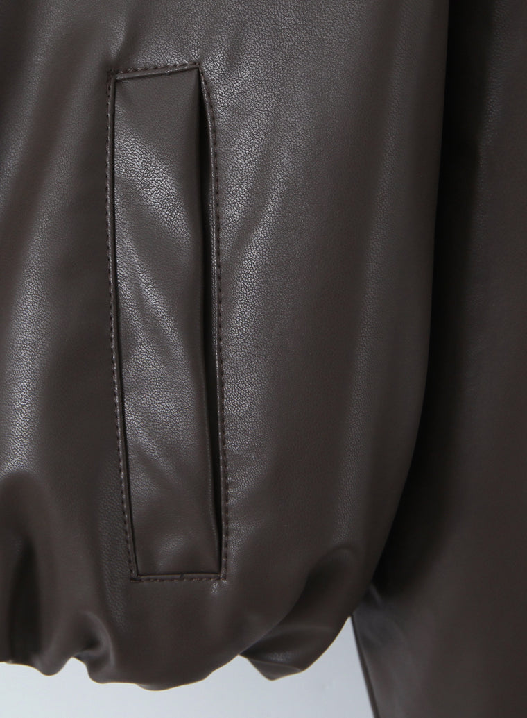 Langry faux leather loose thick warm short jacket with zipper and pocket details