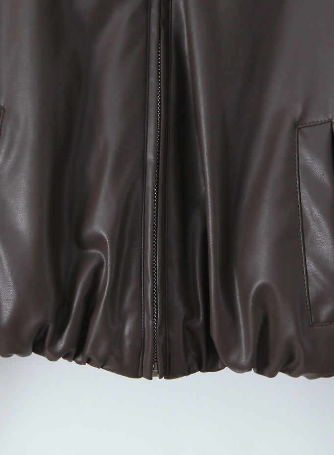 Langry faux leather bomber jacket with zipper and pockets
