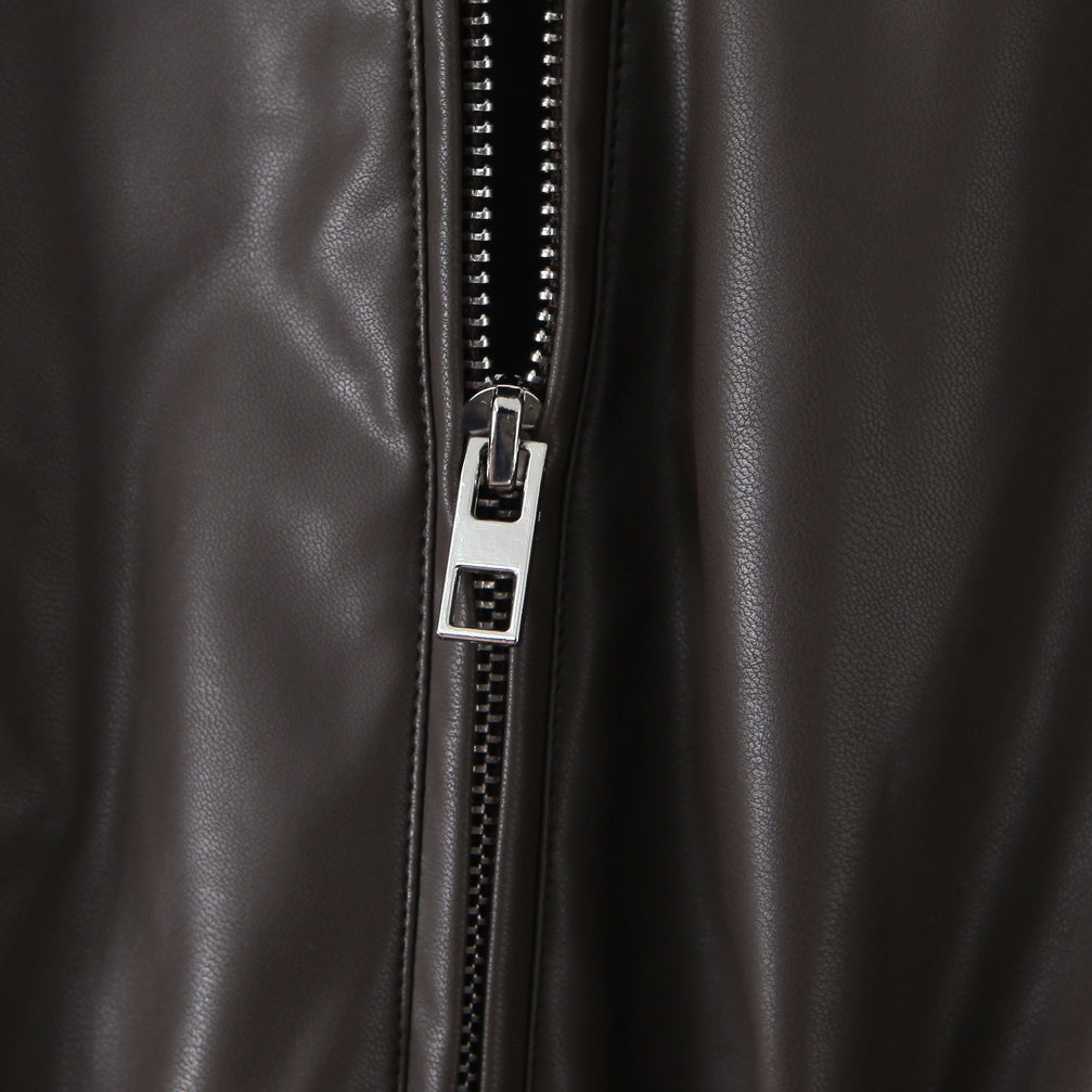 Langry faux leather loose thick warm short jacket with silver zipper