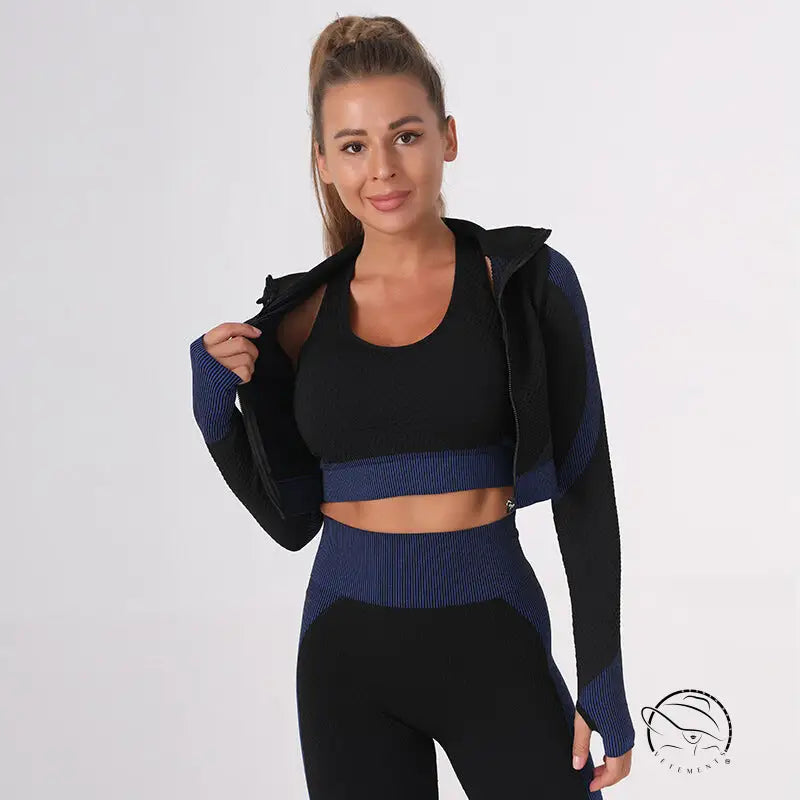 Seamless Yoga Workout Outfit Three Piece Set