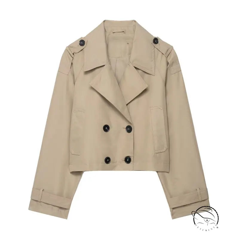 Casual double breasted short trench coat in beige with rolled cuffs
