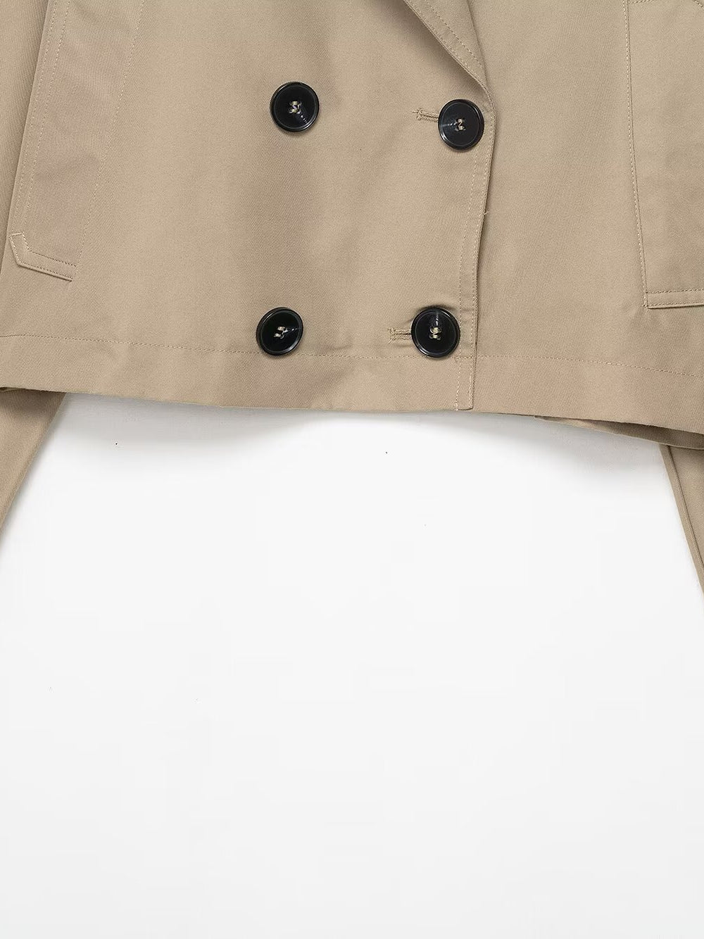 Beige double breasted cropped jacket by Langry fashion with black buttons