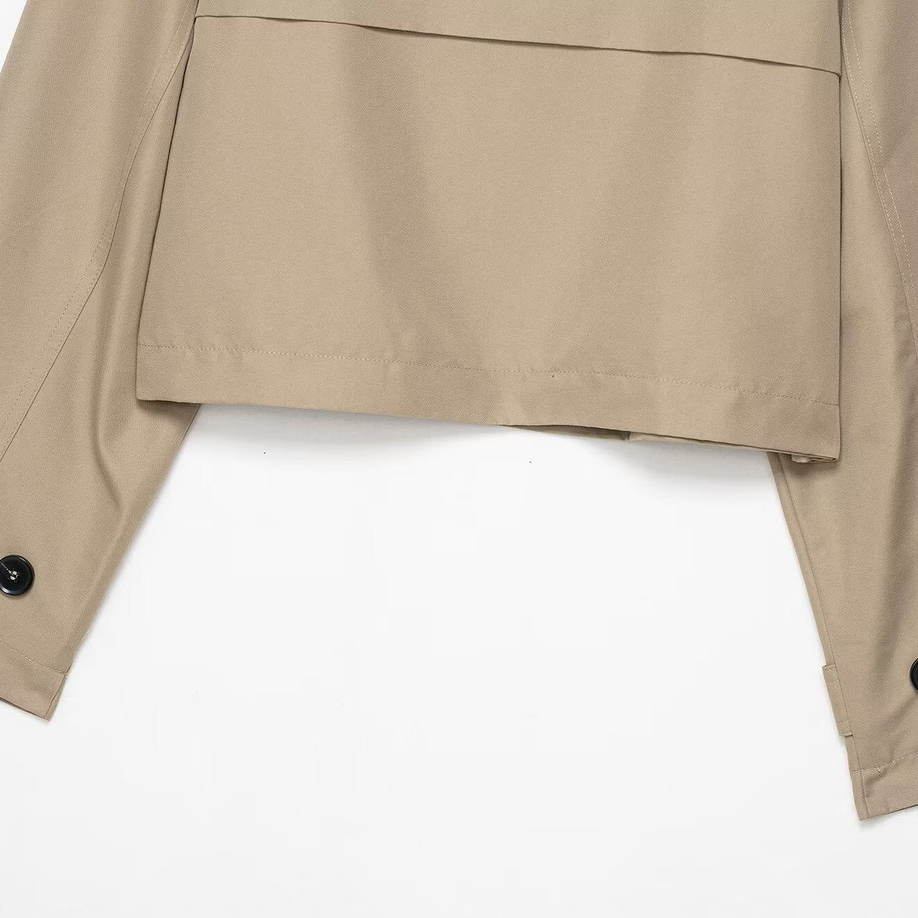 Casual double breasted short trench coat in beige with buttoned cuffs