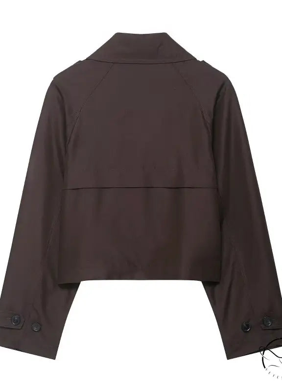 Brown double breasted short trench coat with cropped jacket style