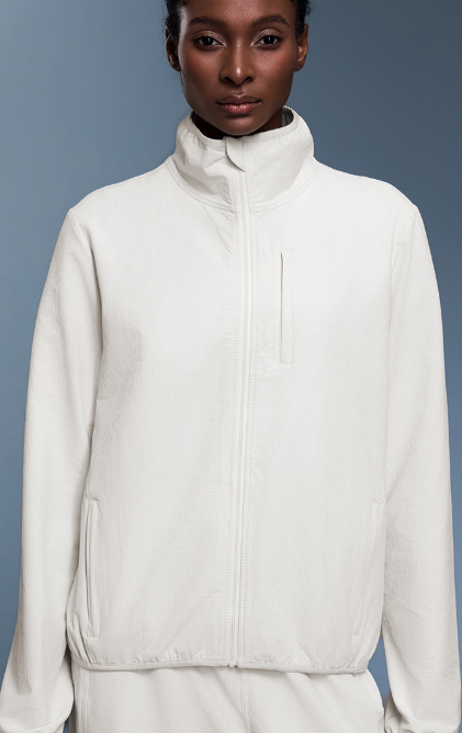 White langry fashion outdoor lightweight waterproof thermal coat with high collar and pockets