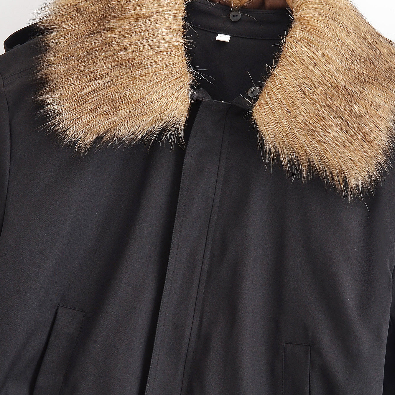 Langry fashion black fur-trimmed hooded cotton jacket coat