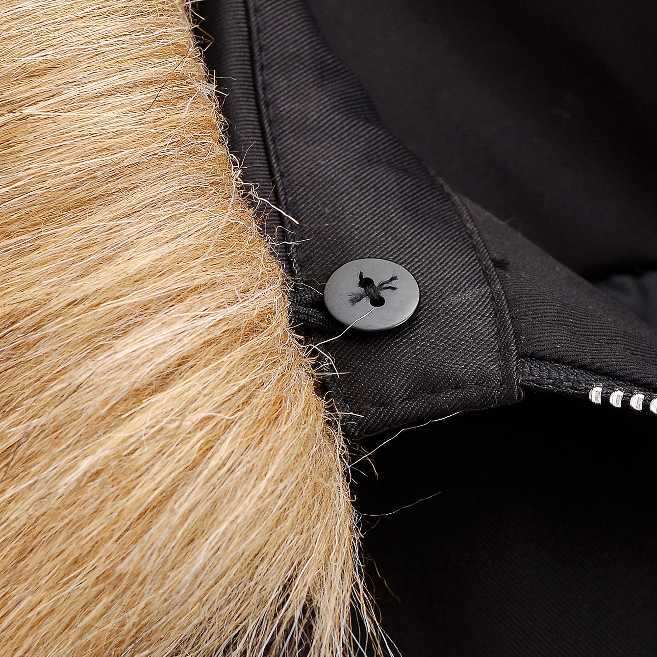 Langry fashion black fur-lined cotton jacket with zipper closure