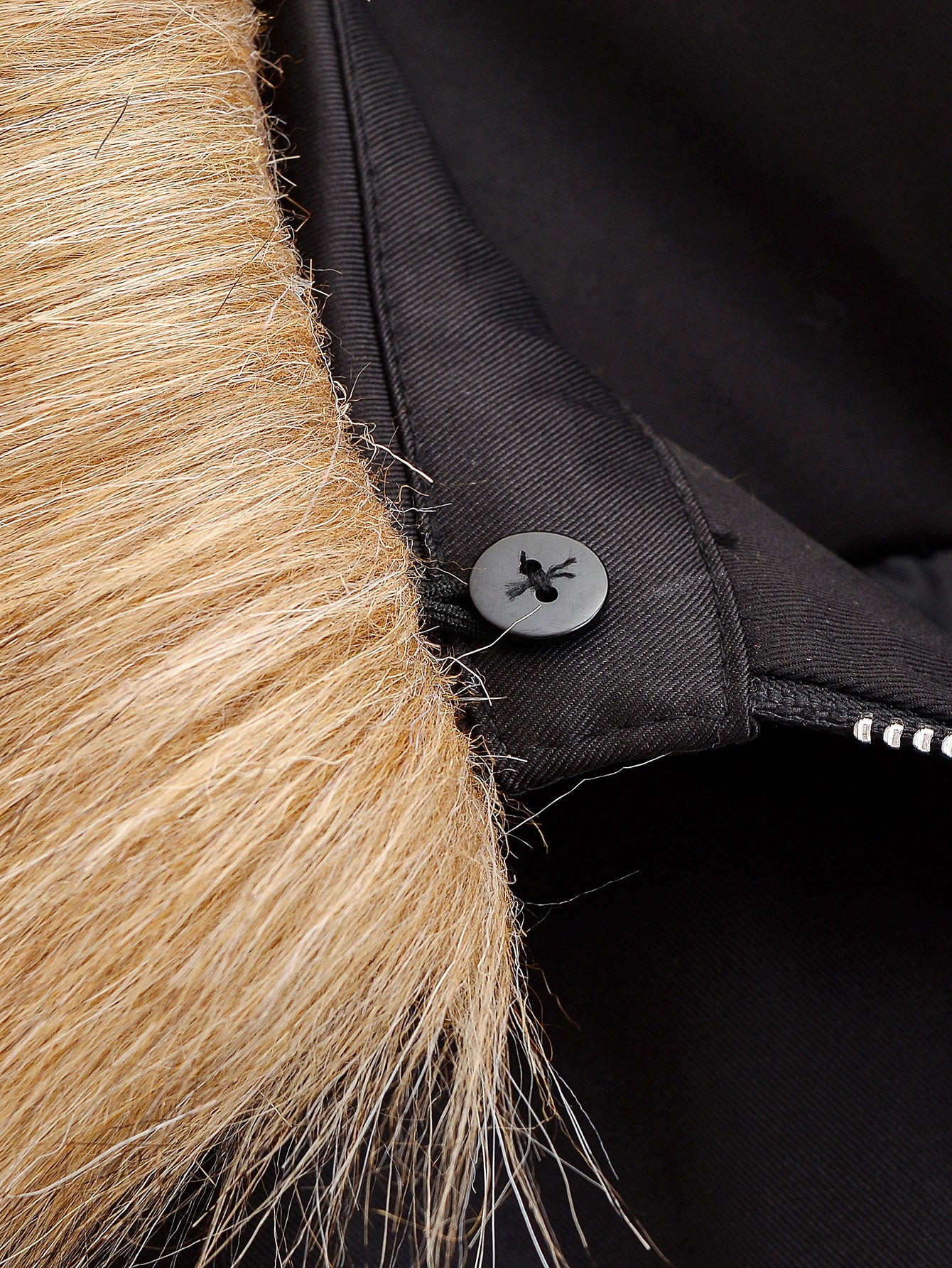 Langry fashion black fur-lined cotton jacket with zipper closure