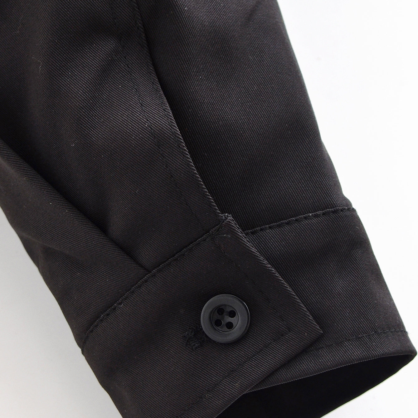 Black langry fashion shirt with fur collar, rolled sleeves, textured cotton fabric