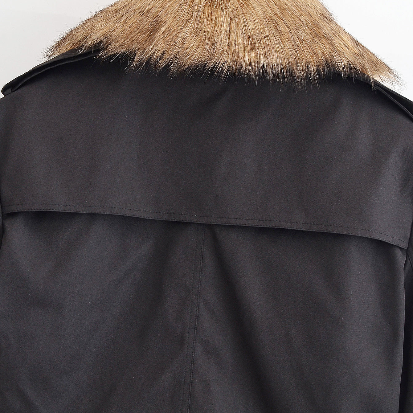 Langry fashion black fur-trimmed hooded parka jacket coat