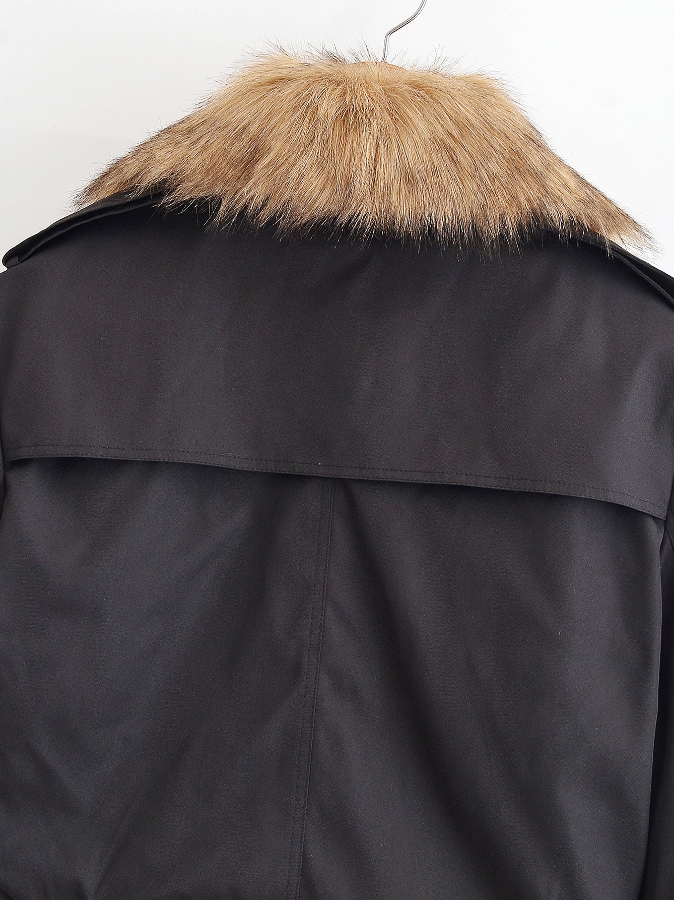 Langry fashion black fur-trimmed hooded parka jacket coat