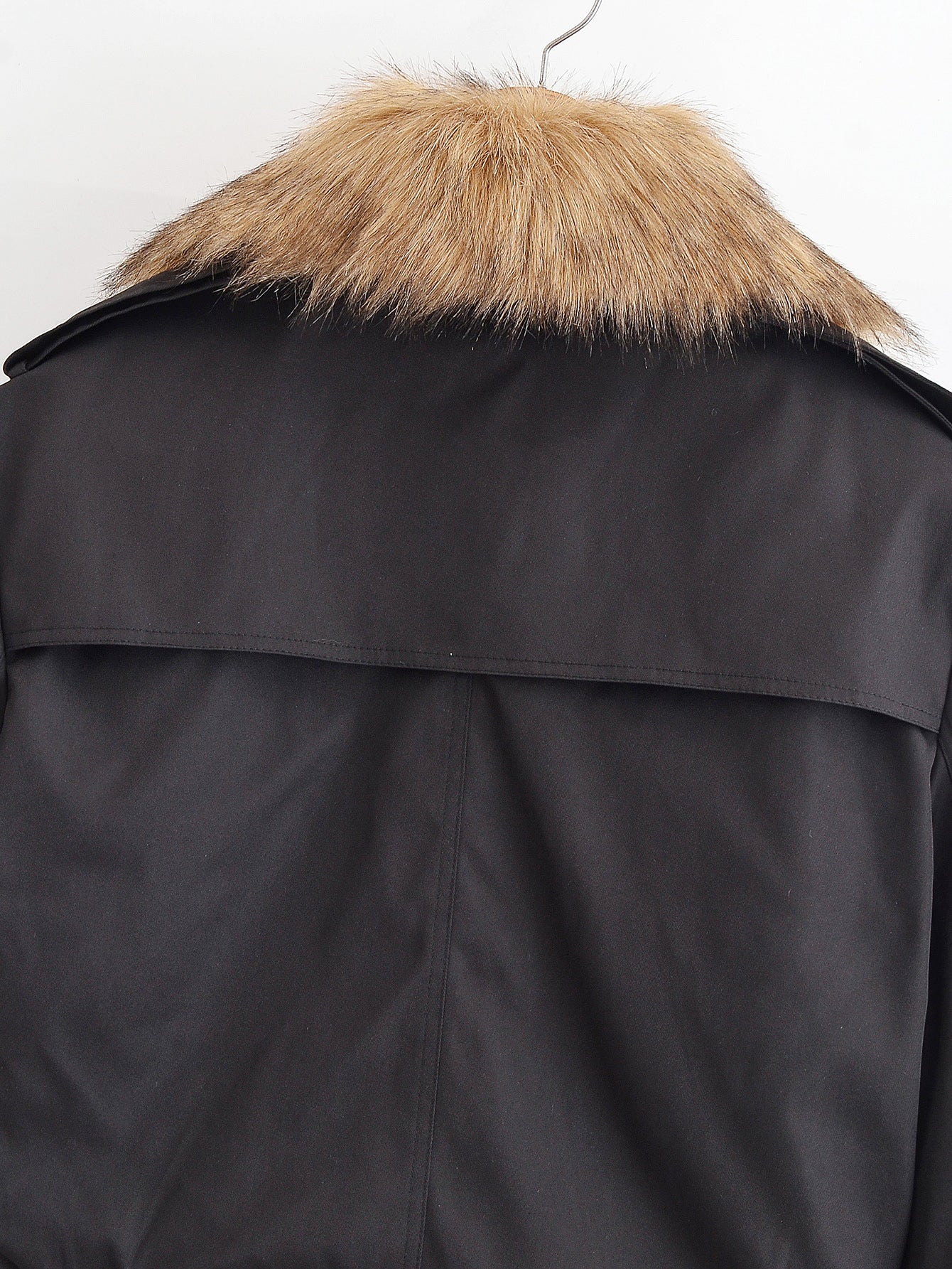 Langry fashion black fur-trimmed hooded parka jacket coat