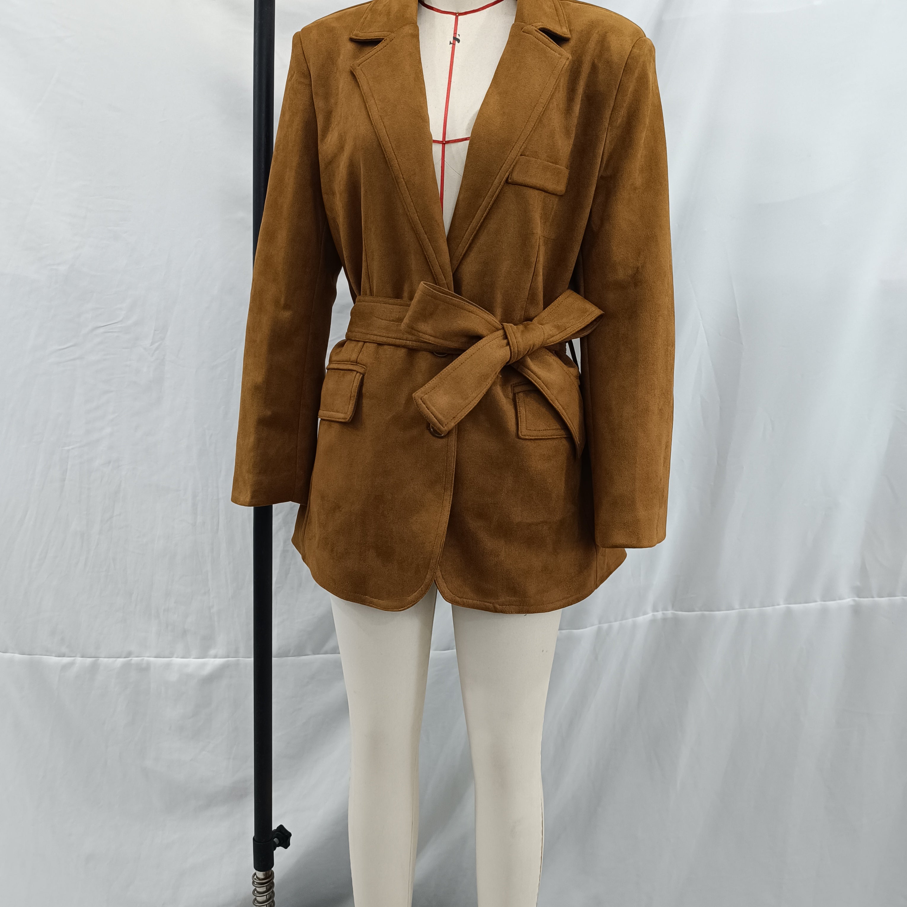 Elegant Langry lace-up suede blazer in brown with belt and pockets