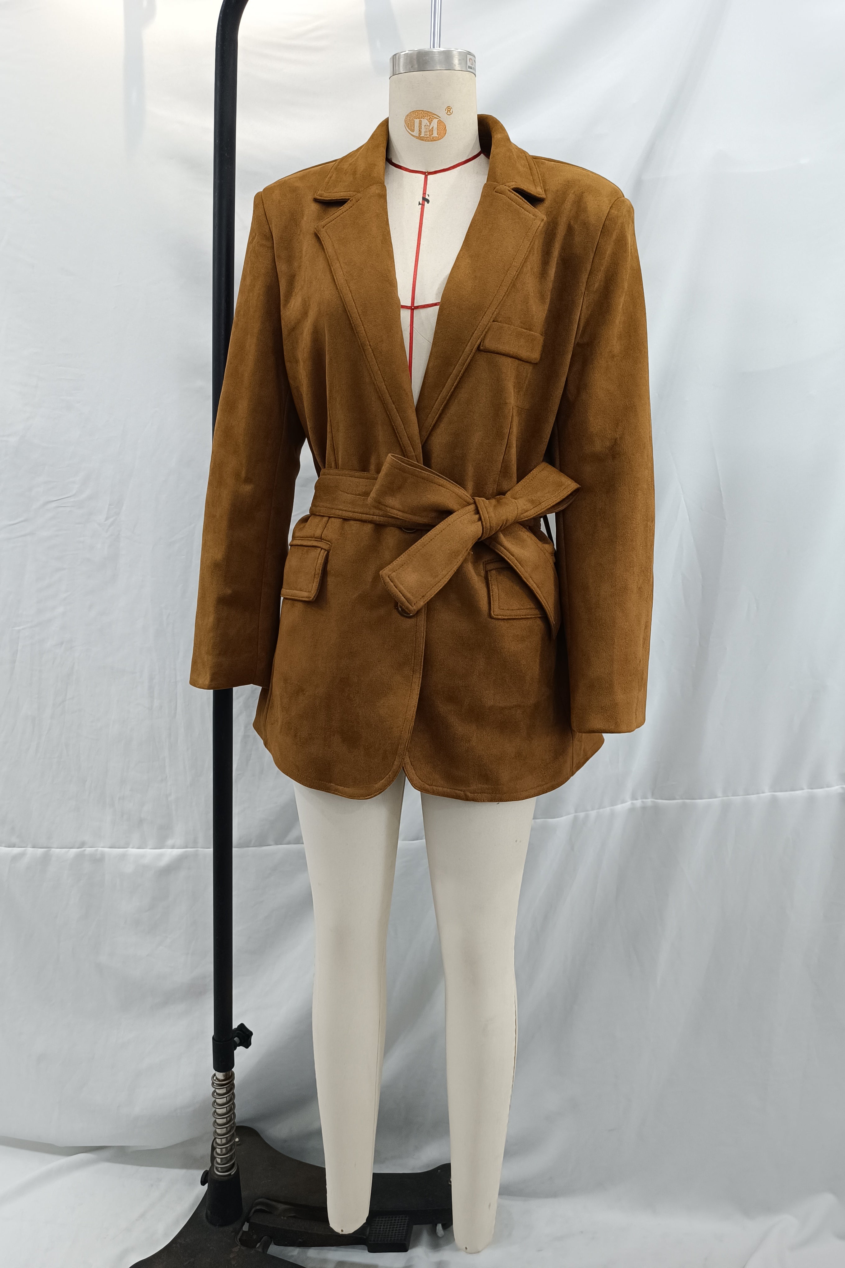 Elegant Langry lace-up suede blazer in brown with belt and pockets