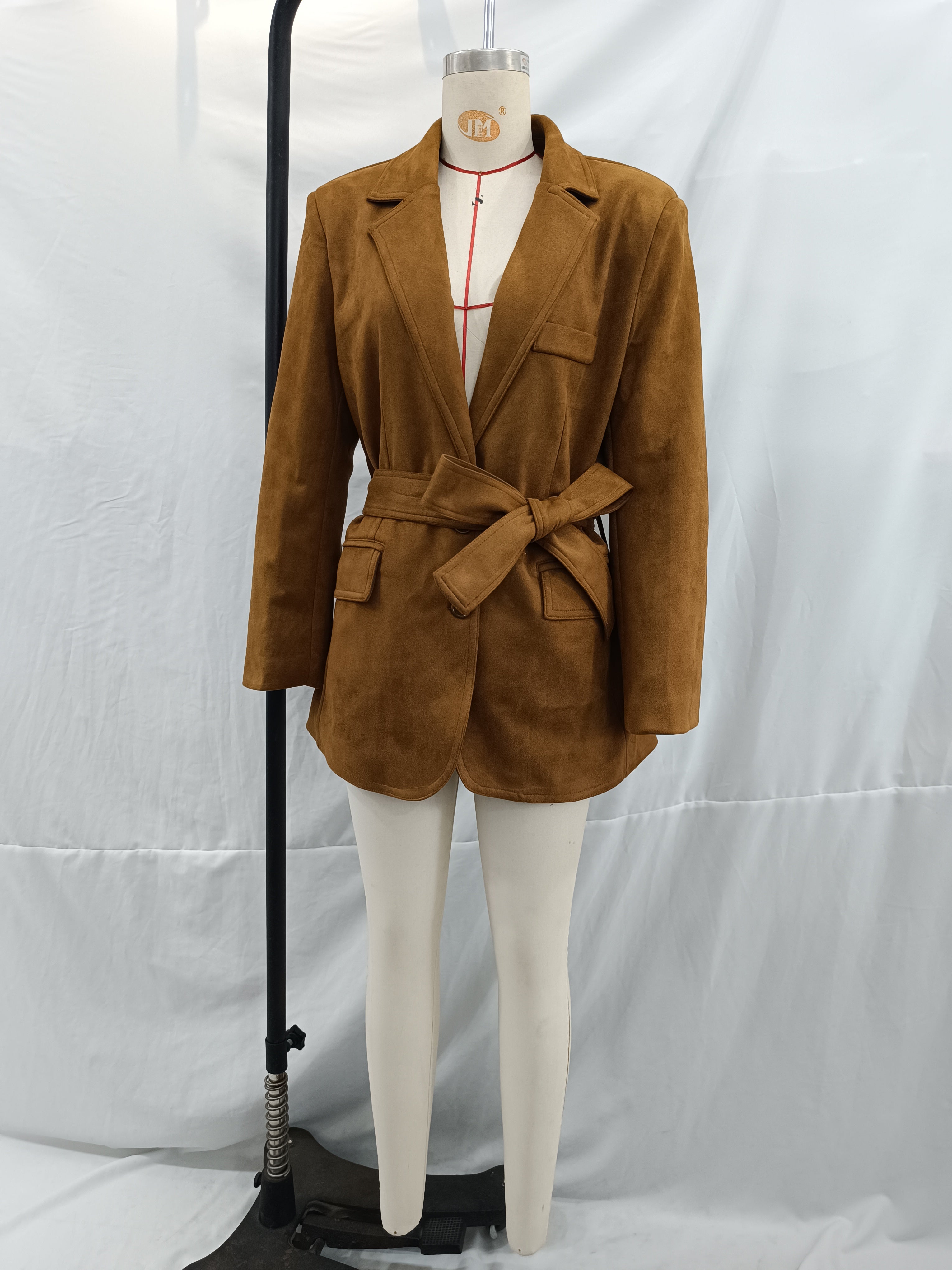 Elegant Langry lace-up suede blazer in brown with belt and pockets