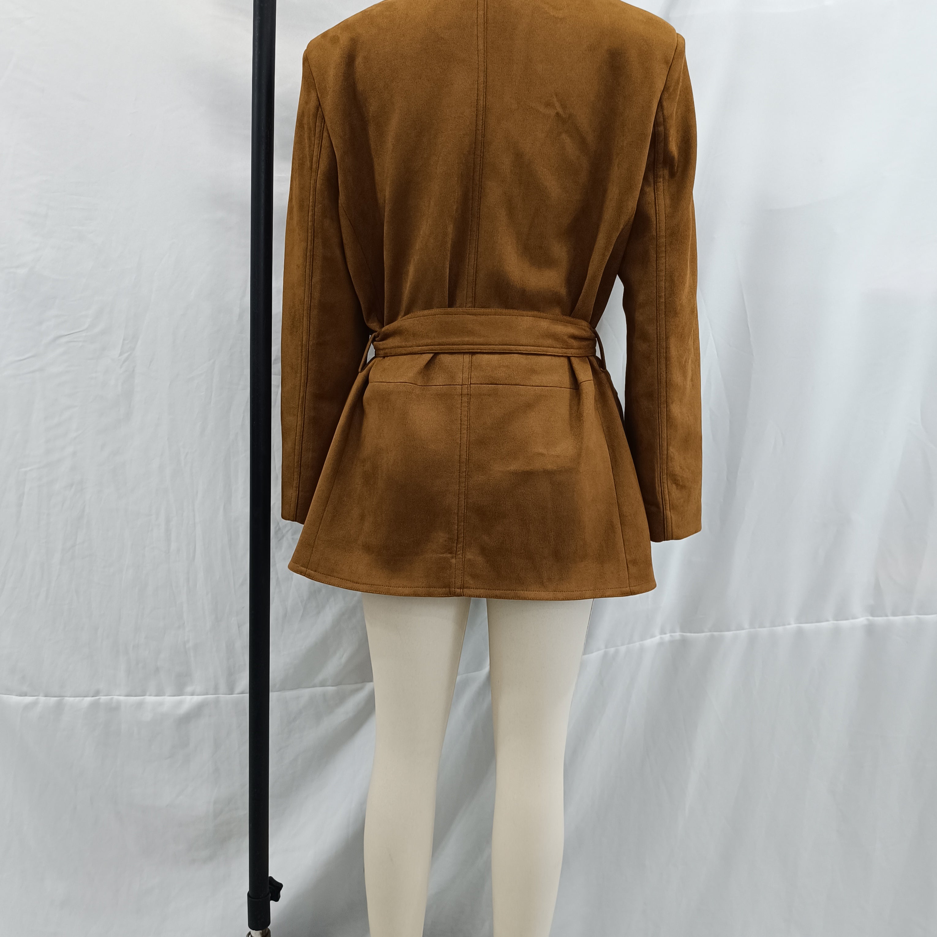 Elegant langry fashion brown suede blazer with lace-up and belt details